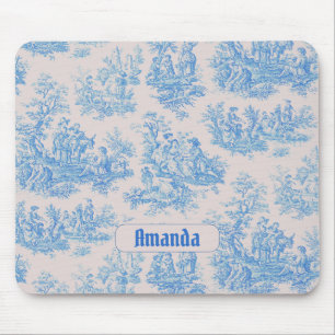floraal blauw turquoise toile jouy monogram muismat