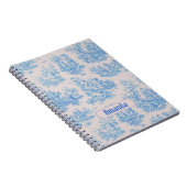  floraal blauw turquoise toile jouy monogram notitieboek (Rechterzijde)