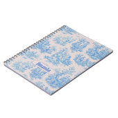  floraal blauw turquoise toile jouy monogram notitieboek (Linkerzijde)