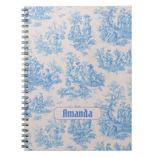  floraal blauw turquoise toile jouy monogram notitieboek