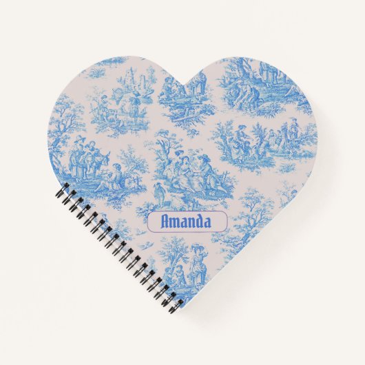 floraal blauw turquoise toile jouy monogram notitieboek (Voorkant)