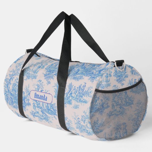  floraal blauw turquoise toile jouy monogram plunjezak (Rechterhoek)