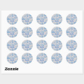 floraal blauw turquoise toile jouy monogram ronde sticker (Vel)