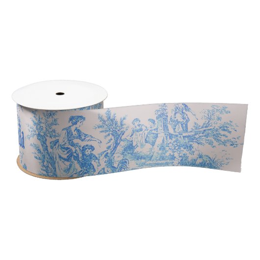  floraal blauw turquoise toile jouy monogram satijnen lint (Spoel)