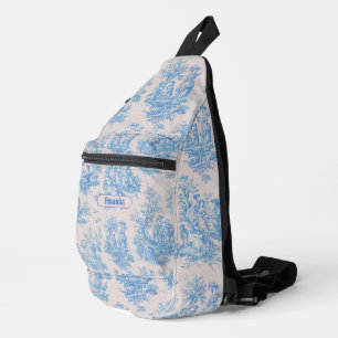  floraal blauw turquoise toile jouy monogram sling bag