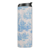 floraal blauw turquoise toile jouy monogram thermosbeker (Gedraaid links)