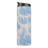 floraal blauw turquoise toile jouy monogram thermosbeker (Geroteerd rechts)