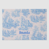  floraal blauw turquoise toile jouy monogram tissuepapier (Voorkant)
