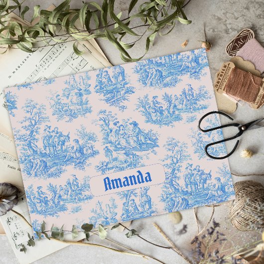  floraal blauw turquoise toile jouy monogram tissuepapier