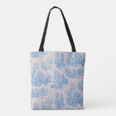 floraal blauw turquoise toile jouy monogram tote bag (Achterkant)