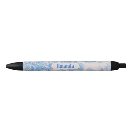 floraal blauw turquoise toile jouy monogram zwarte inkt pen (Voorkant)