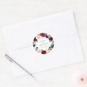 Floraal Bourgondië Navy Blush Persoonlijk Ronde Sticker (Envelop)