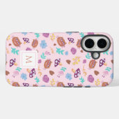 Floraal Cheshire Cat Patroon Roze Monogram Case-Mate iPhone Case (Achterkant (horizontaal))
