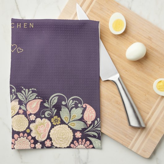  floraal elegant paars plum theedoek (Quarter Fold)