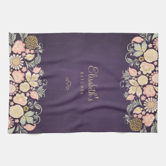  floraal elegant paars plum theedoek (Horizontaal)