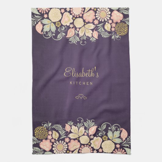  floraal elegant paars plum theedoek (Verticaal)