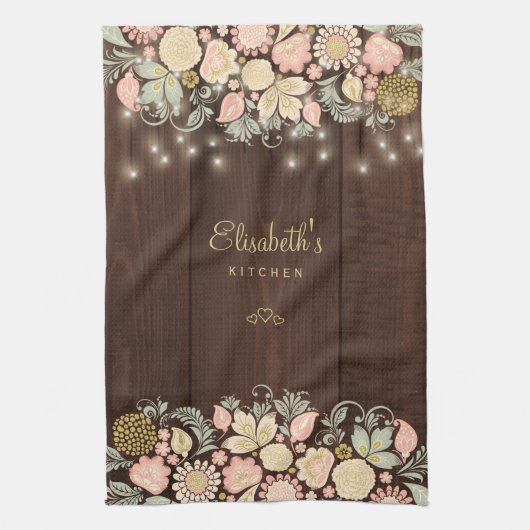  floraal elegant rustisch land theedoek (Verticaal)