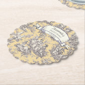 floraal geel grijs Toile de Jouy Kartonnen Onderzetters (Gekanteld)