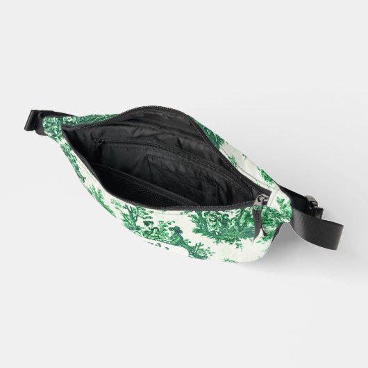 floraal groen toile jouy monogram bedrukt heuptasje (Open)