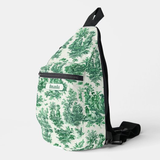  floraal groen toile jouy monogram bedrukt sling bag (Rechterhoek)