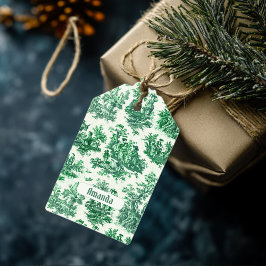  floraal groen toile jouy monogram cadeaulabel