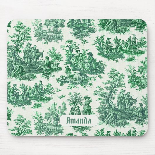  floraal groen toile jouy monogram muismat (Voorkant)