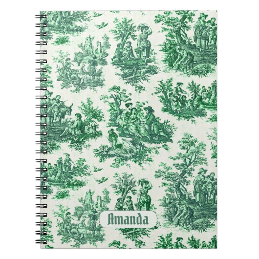  floraal groen toile jouy monogram notitieboek (Voorkant)