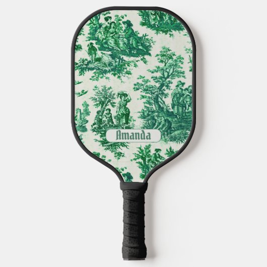 floraal groen toile jouy monogram pickleball paddle (Voorkant)