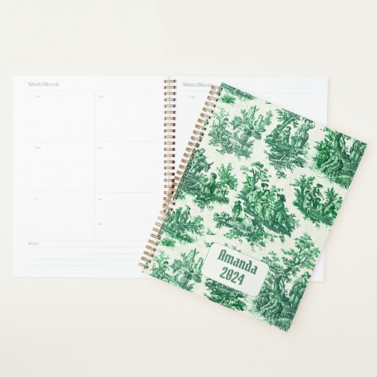 floraal groen toile jouy monogram planner (Display)