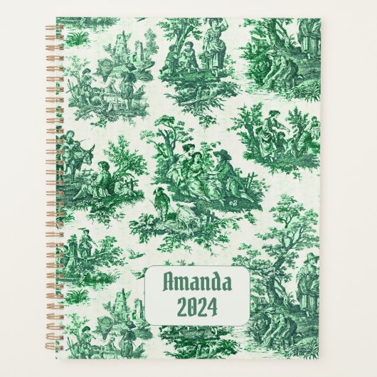 floraal groen toile jouy monogram planner (Voorkant)
