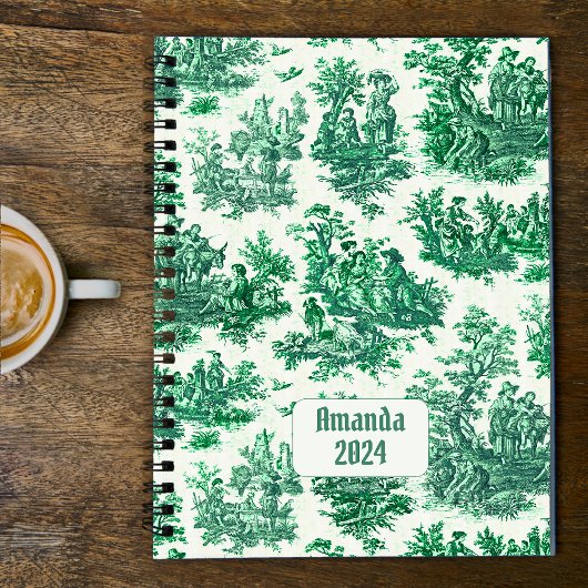 floraal groen toile jouy monogram planner