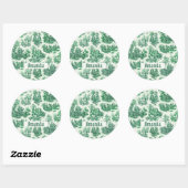 floraal groen toile jouy monogram ronde sticker (Vel)