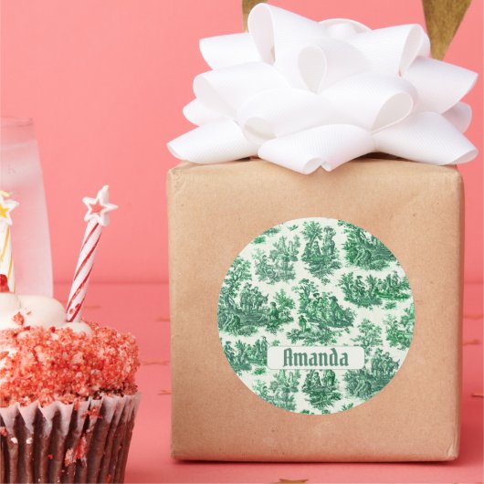 floraal groen toile jouy monogram ronde sticker (Feest)