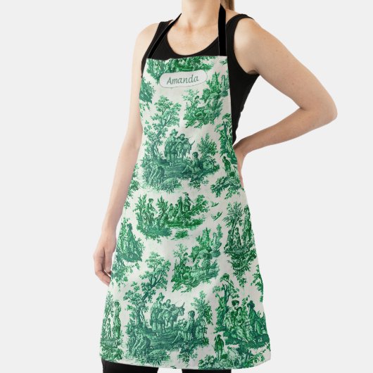  floraal groen toile jouy monogram schort (Insitu)