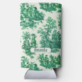  floraal groen toile jouy monogram seltzer blikjeskoeler (Achterkant)