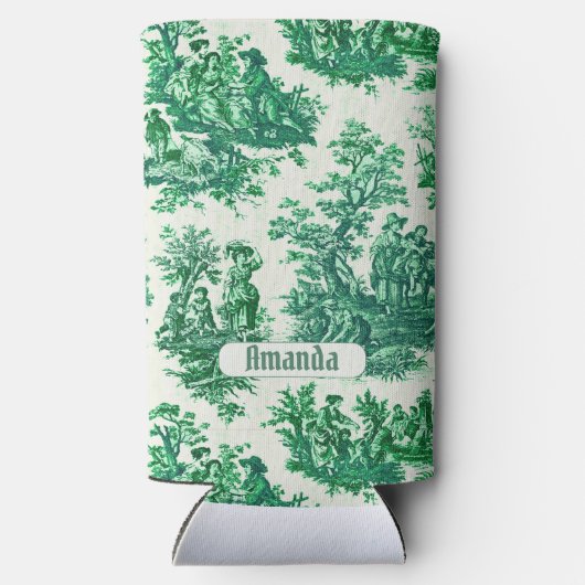  floraal groen toile jouy monogram seltzer blikjeskoeler (Achterkant)