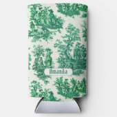  floraal groen toile jouy monogram seltzer blikjeskoeler (Voorkant)