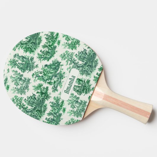  floraal groen toile jouy monogram tafeltennisbatje (Zijkant)