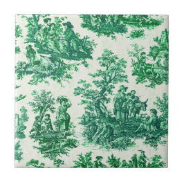 floraal groen toile jouy monogram tegeltje