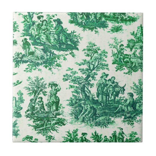  floraal groen toile jouy monogram tegeltje (Voorkant)