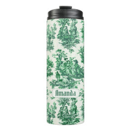  floraal groen toile jouy monogram thermosbeker