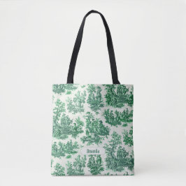  floraal groen toile jouy monogram tote bag
