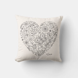Floraal Hart Doodle Romantische Botanische Lijnkun Kussen