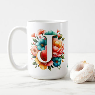 Floraal Initialen J met Pastelkleuren Bloemen Koffiemok