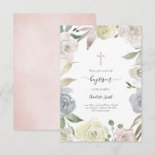 floraal lijst Doop baby meisje Kaart (Voorkant / Achterkant)