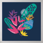 floraal modern blauw botanisch eenvoudig poster (Voorkant)