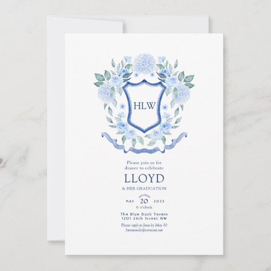 Floraal Monogram Afstuderen Kaart (Voorkant)