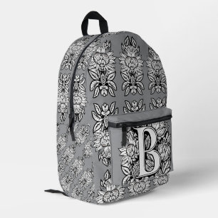 Floraal Monogram "B" Zwart en Wit Tattoo Bloemen Bedrukte Rugzak