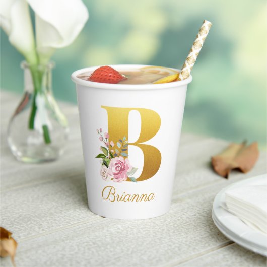 Floraal monogram bloemrijke aangepaste naam initia papieren bekers (Insitu)
