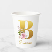 Floraal monogram bloemrijke aangepaste naam initia papieren bekers (Voorkant)